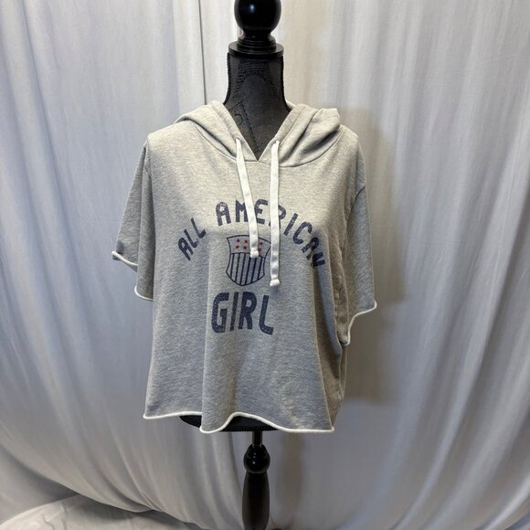 Colsie Womens Hoodie Size Large ALL AMERICAN GIRL Short Sleeve Sweatshirt Comfy - Picture 1 of 6